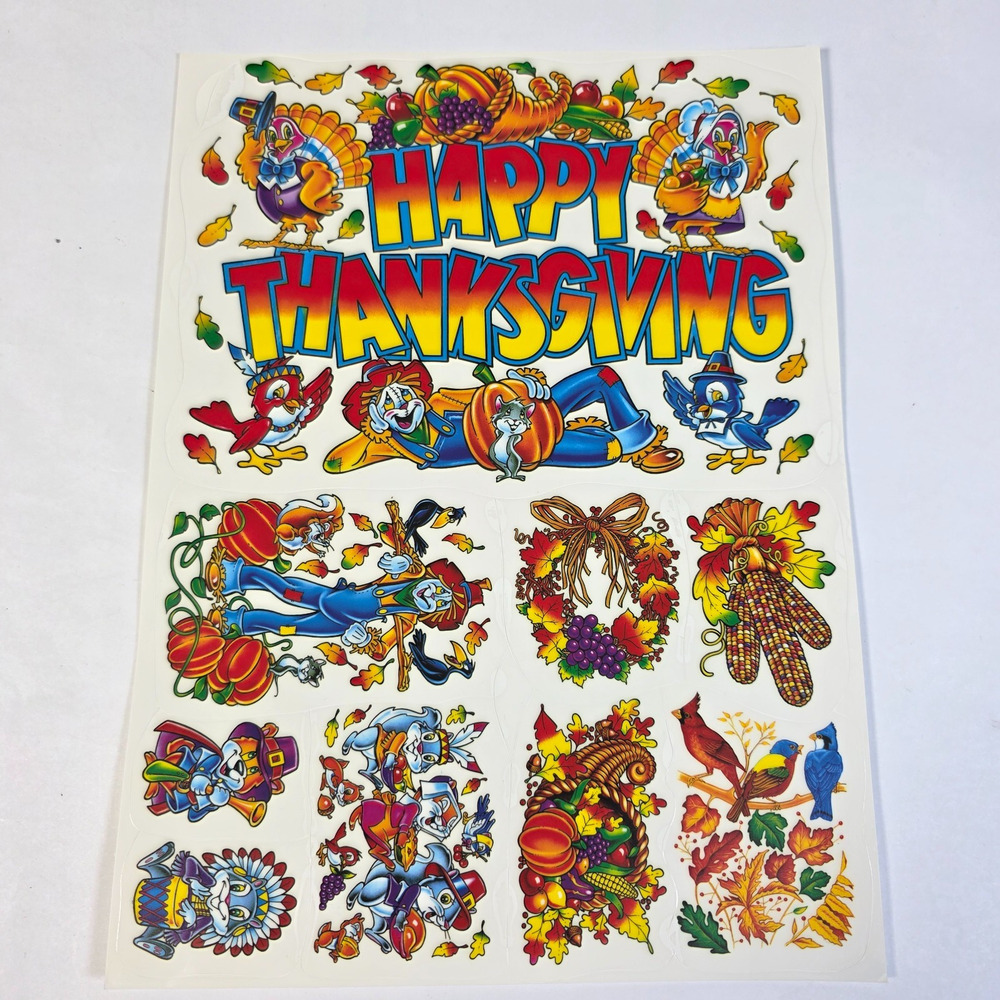 Vintage Super Signs Thanksgiving Window Clings Turkey Pilgrim Fall Autumn Decor